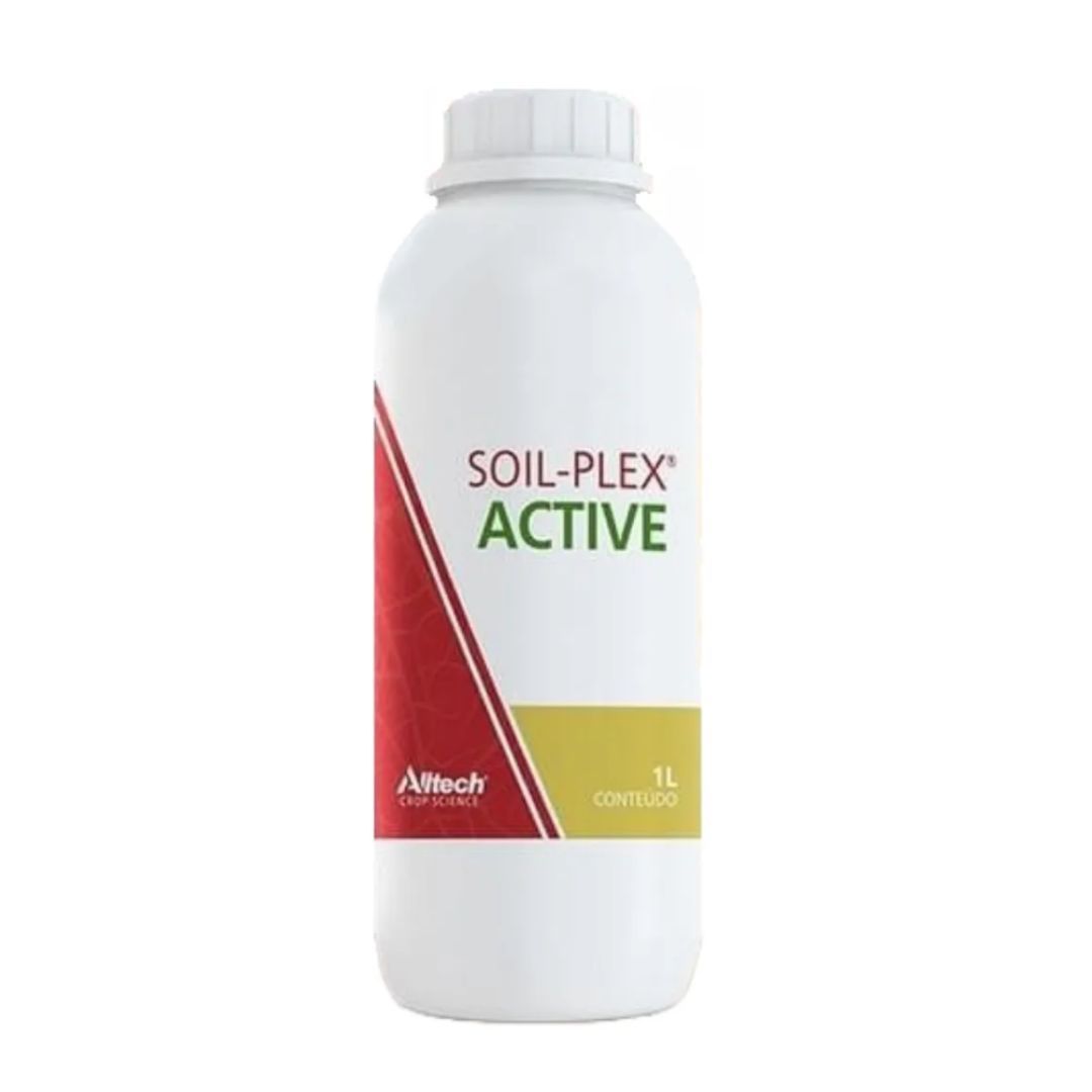 Botella de enmienda activa del suelo Soil-Plex con etiqueta roja, blanca y dorada.