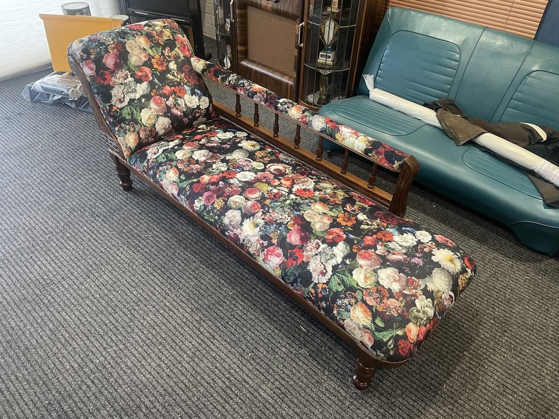 A Close Up Of A Grey Couch With Buttons On It — Gaeta's Upholstery Blinds & Awnings in Grafton, NSW