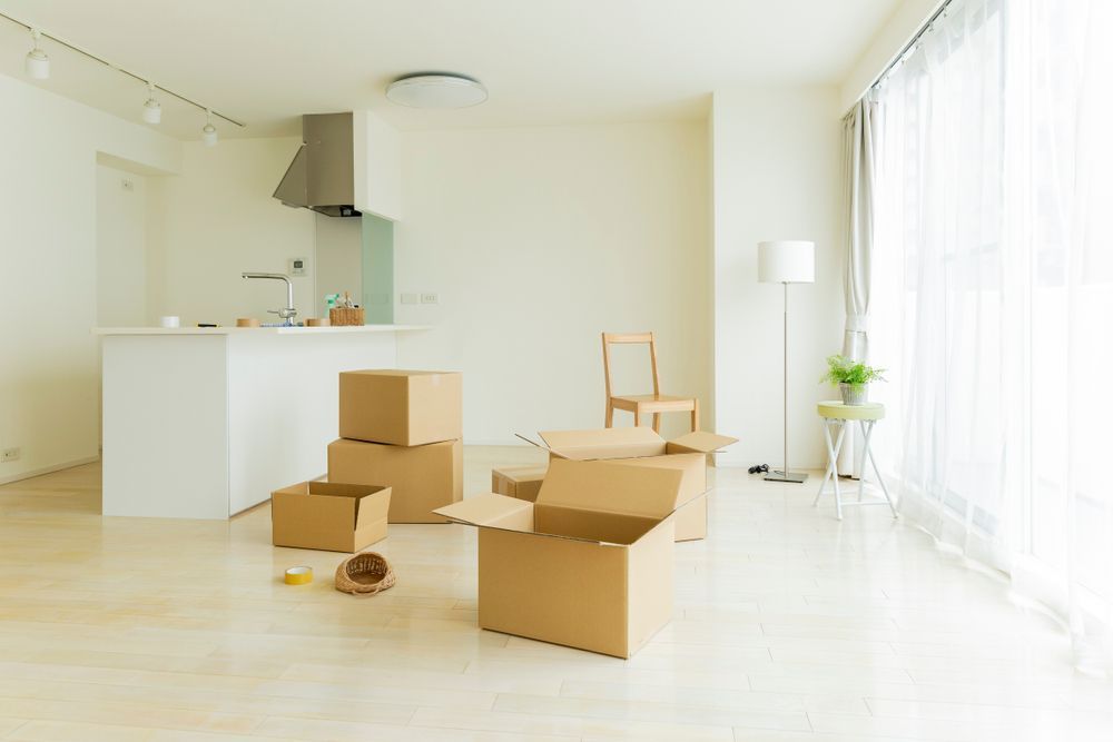 Empty apartment interior with cardboard moving boxes — Cairns Mini Movers In Mount Sheridan, QLD