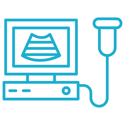 Un ecografo con uno stetoscopio collegato.