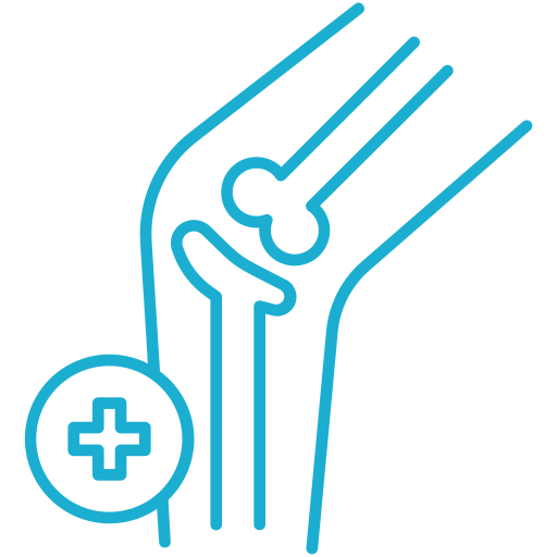 Un disegno lineare di un ginocchio con una croce in un cerchio.