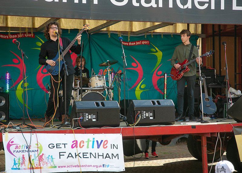 Image of a band playing music at the Fakenham Music Festival