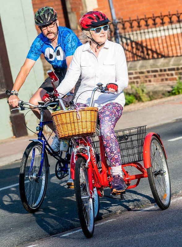 Cyclist taking part in Ride North Norfolk on a tricycle