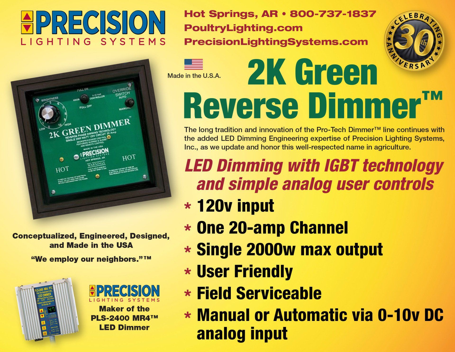 An advertisement for a 2k green reverse dimmer