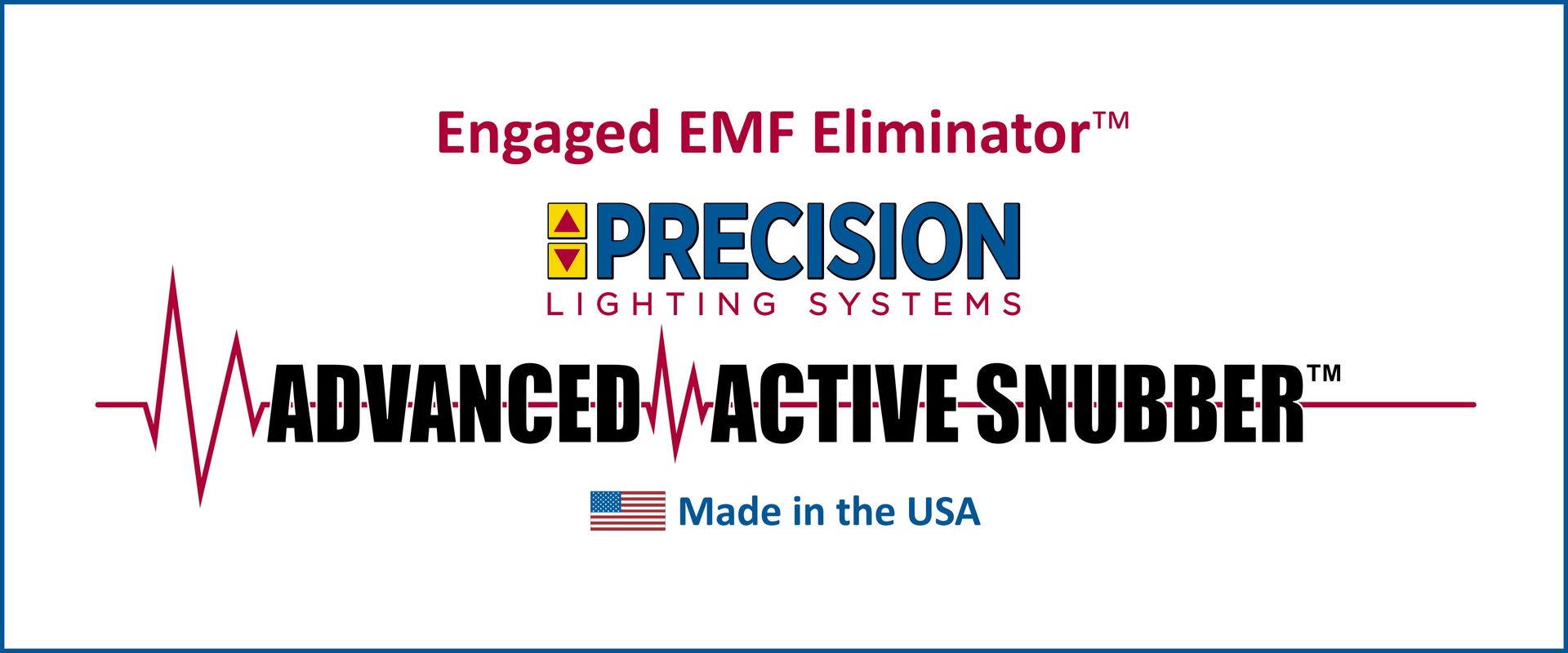 A logo for precision lighting systems that is made in the usa