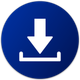 A blue circle with a white arrow pointing down