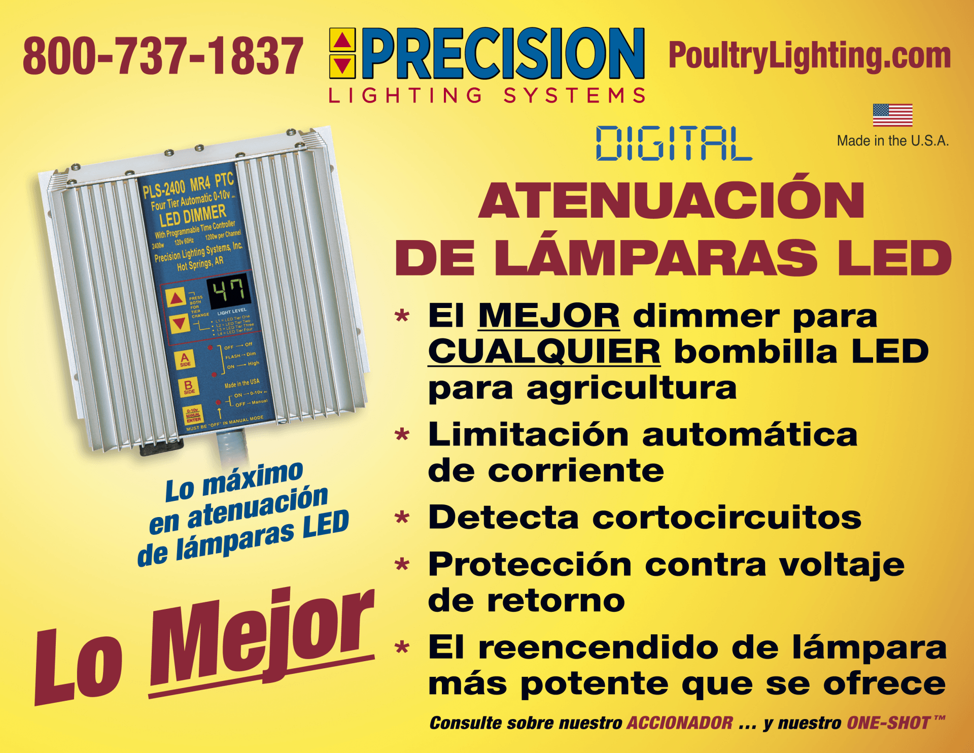 An advertisement for precision poultry lighting systems