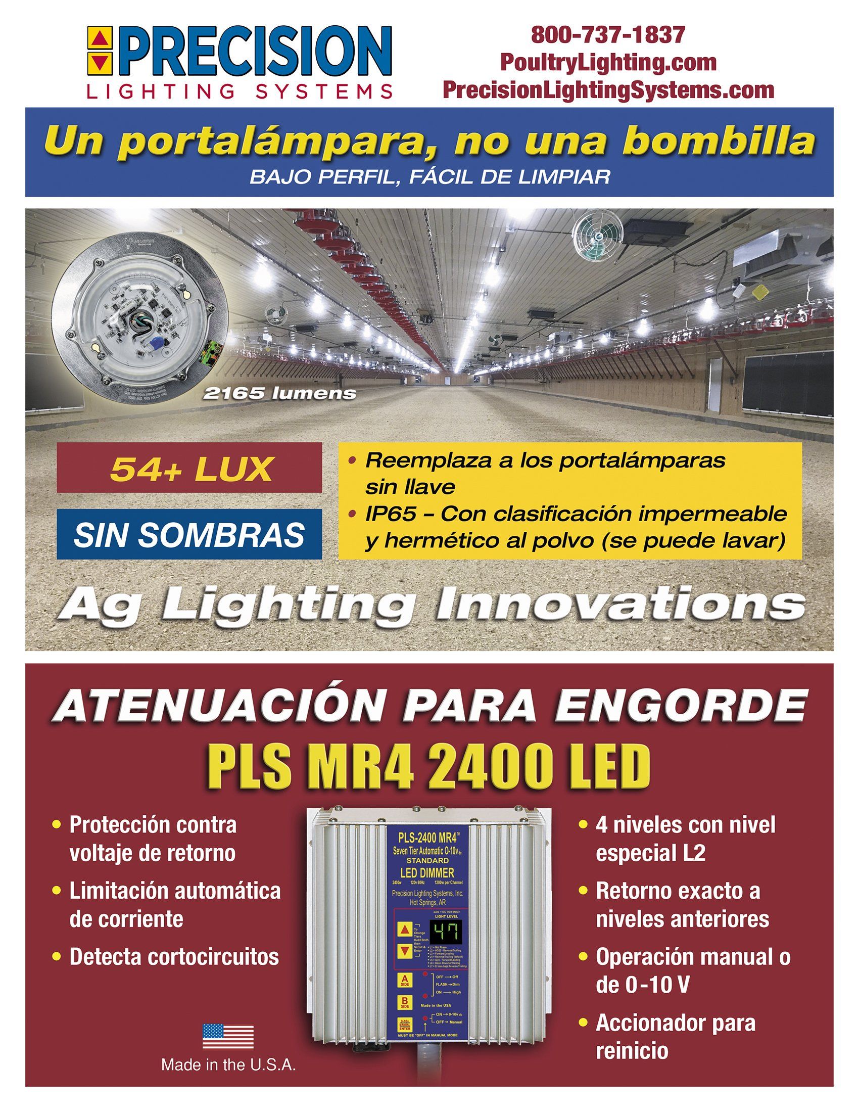 An advertisement for precision lighting shows a picture of a disco ball.