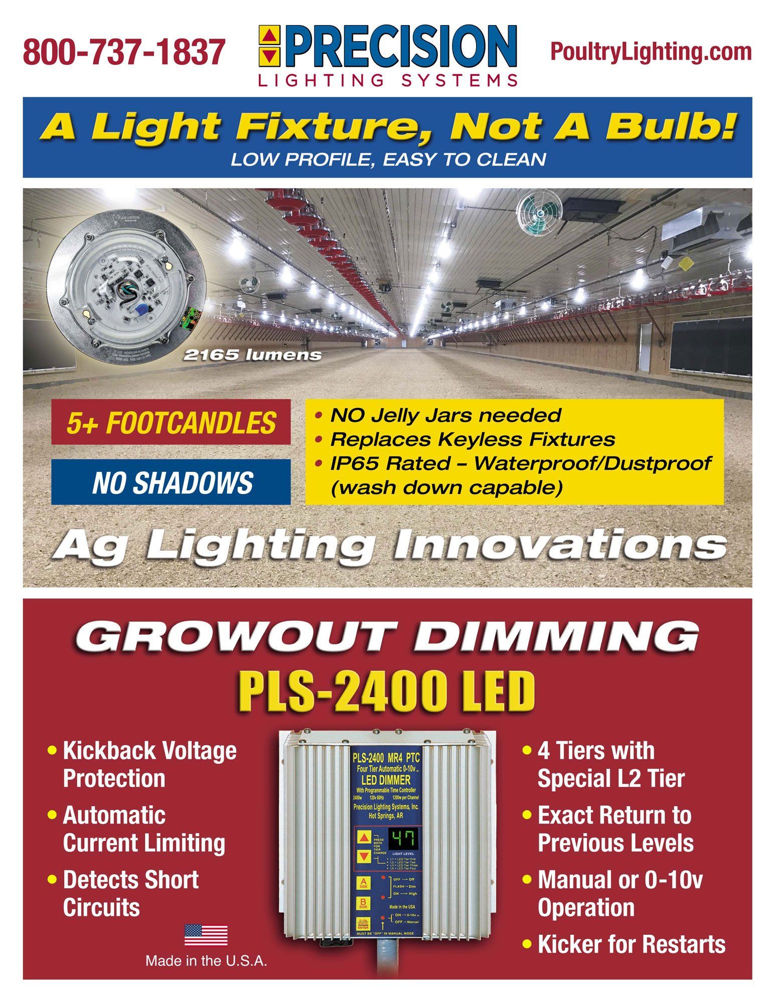 An advertisement for precision lighting systems shows a light fixture not a bulb