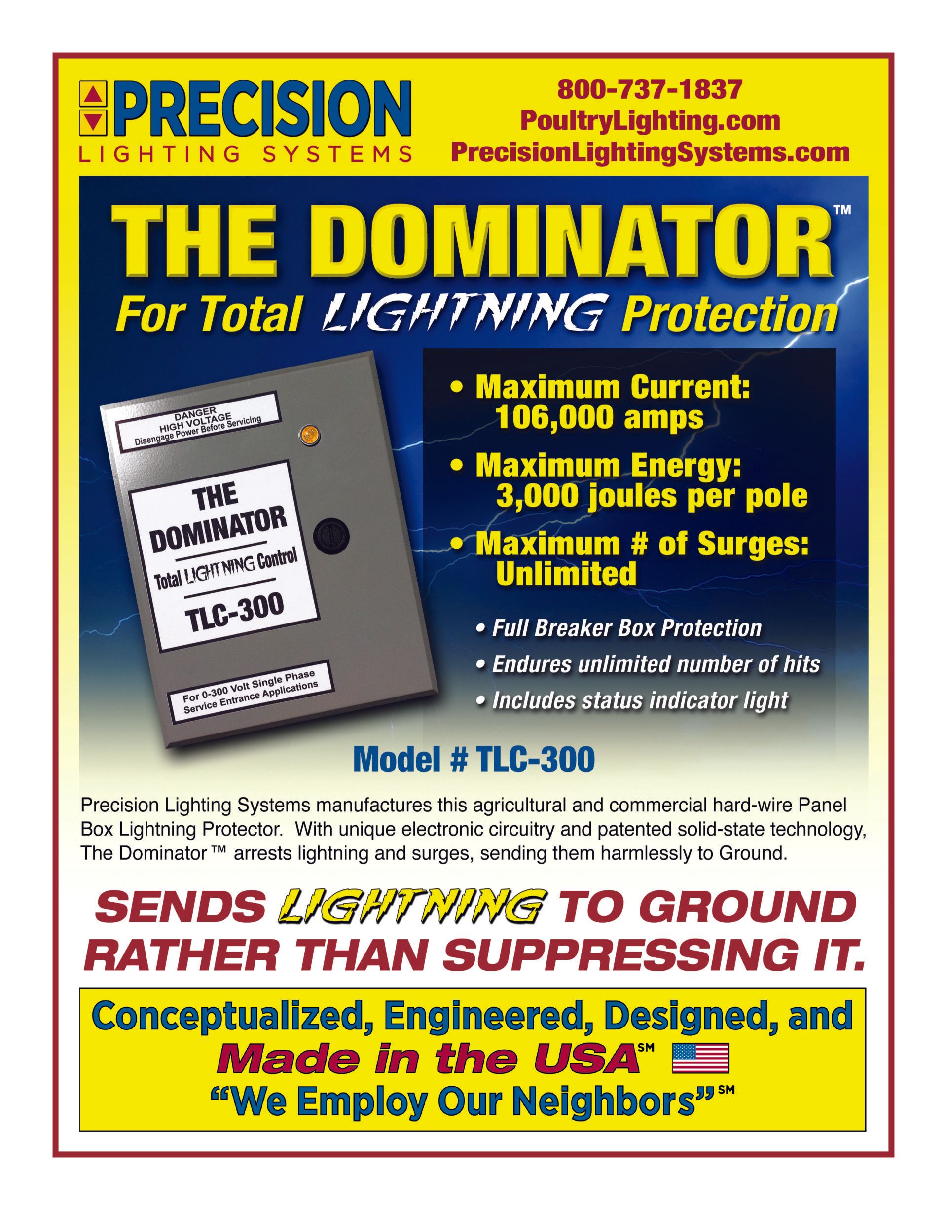 An advertisement for the dominator for total lightning protection