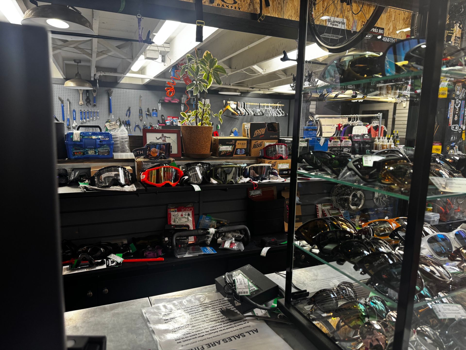A store filled with lots of bicycle parts and tools.