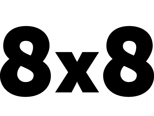 8x8, black numerals and multiplication symbol on white background.