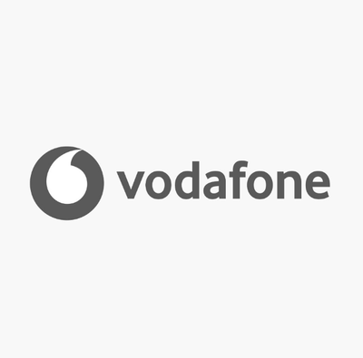 Vodafone logo: a gray speech mark icon next to the word "vodafone".