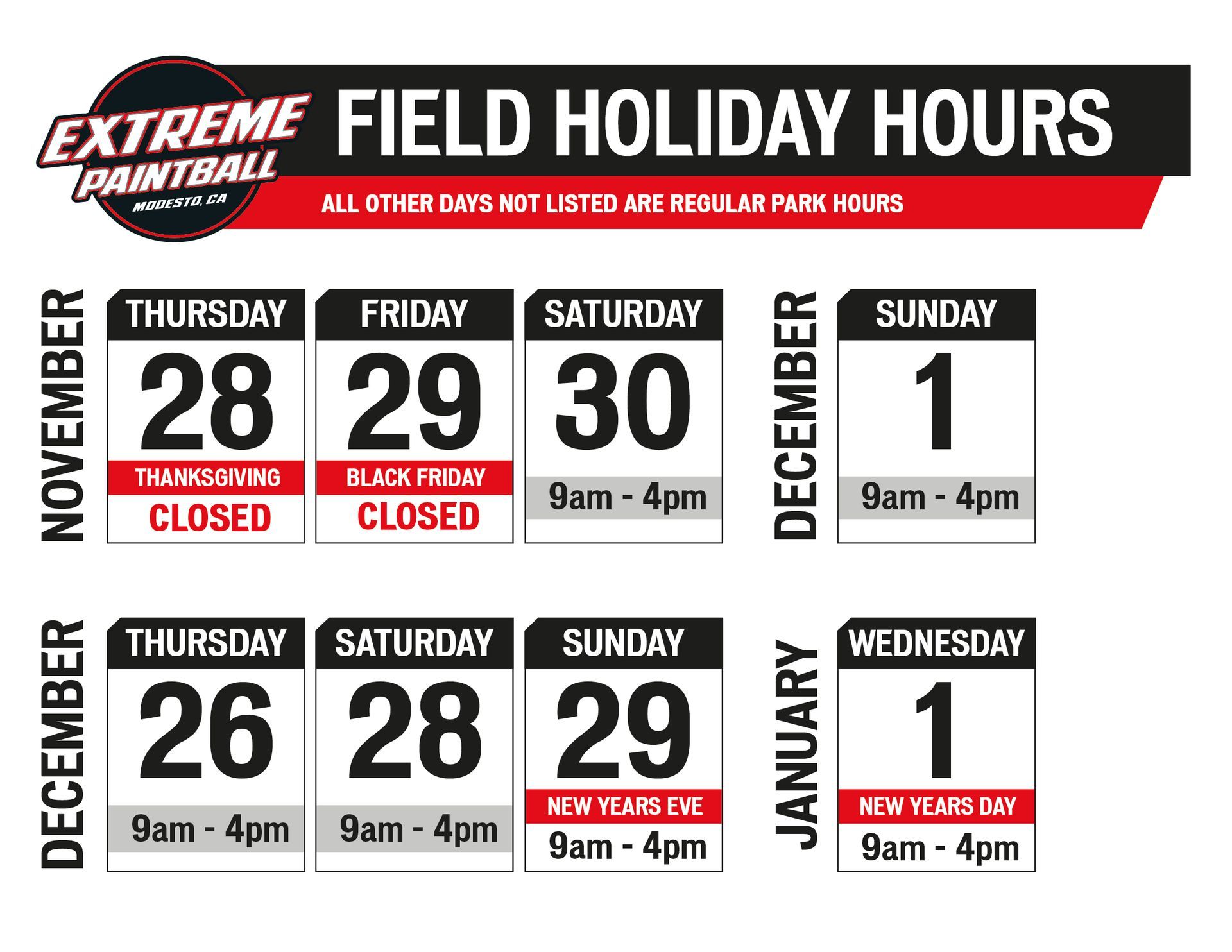 Extreme Park Holiday Hours 2023