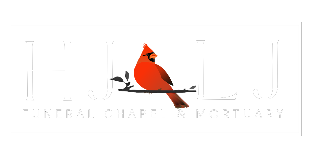 Herrman-Jones Funeral Chapel logo in white with red cardinal