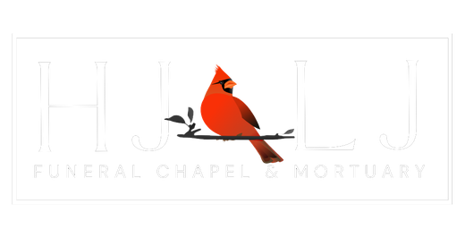 Herrman-Jones Funeral Chapel logo in white with red cardinal