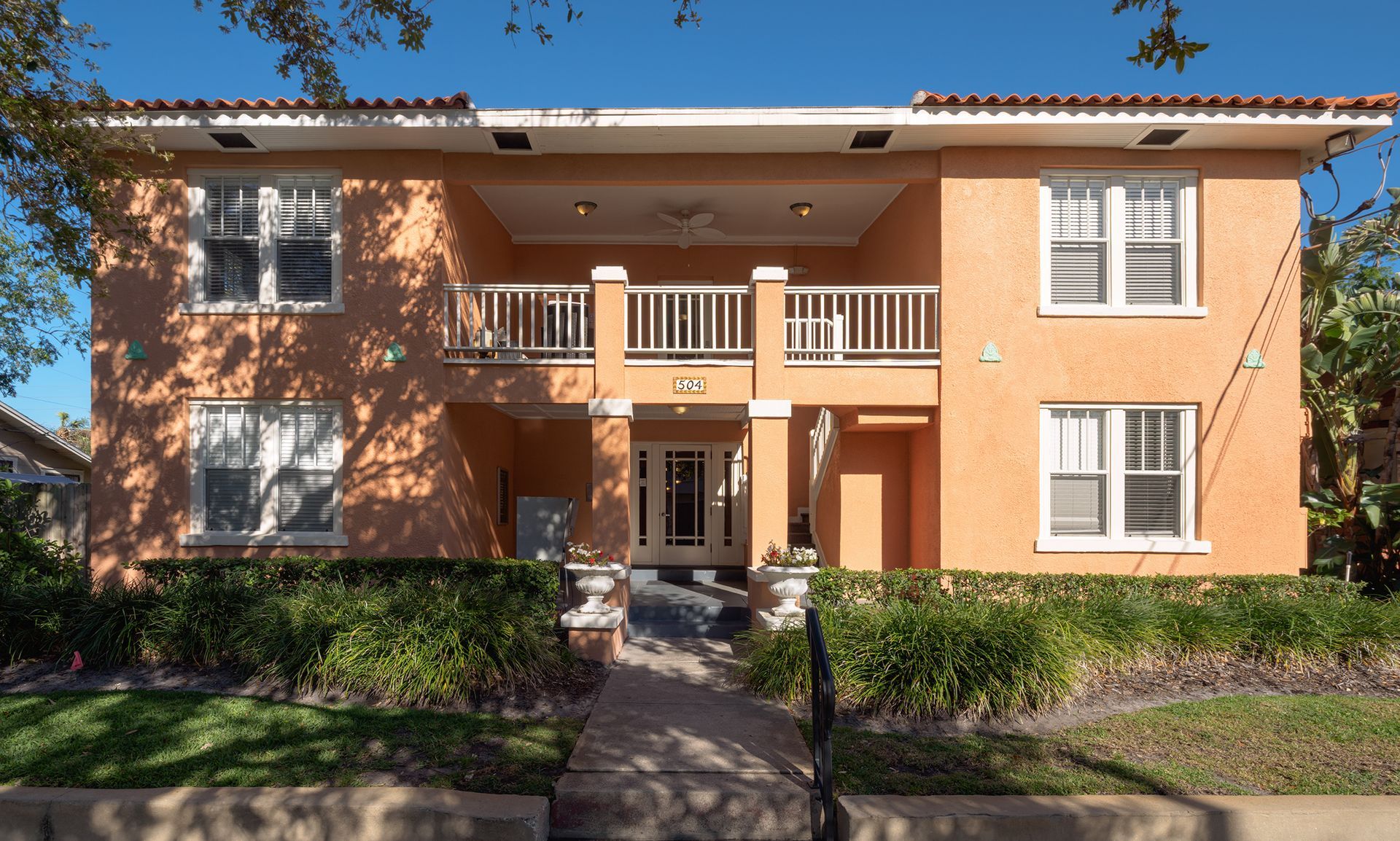 Photo of the entrance to the building, showing two stories