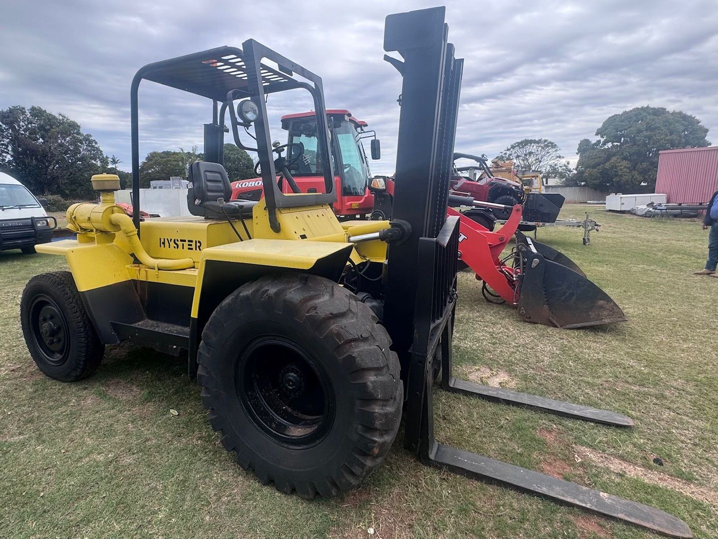 Yellow and Black Hyster Forklift on A Grassy Field — Bundaberg Auction Centre in Gooburrum, QLD