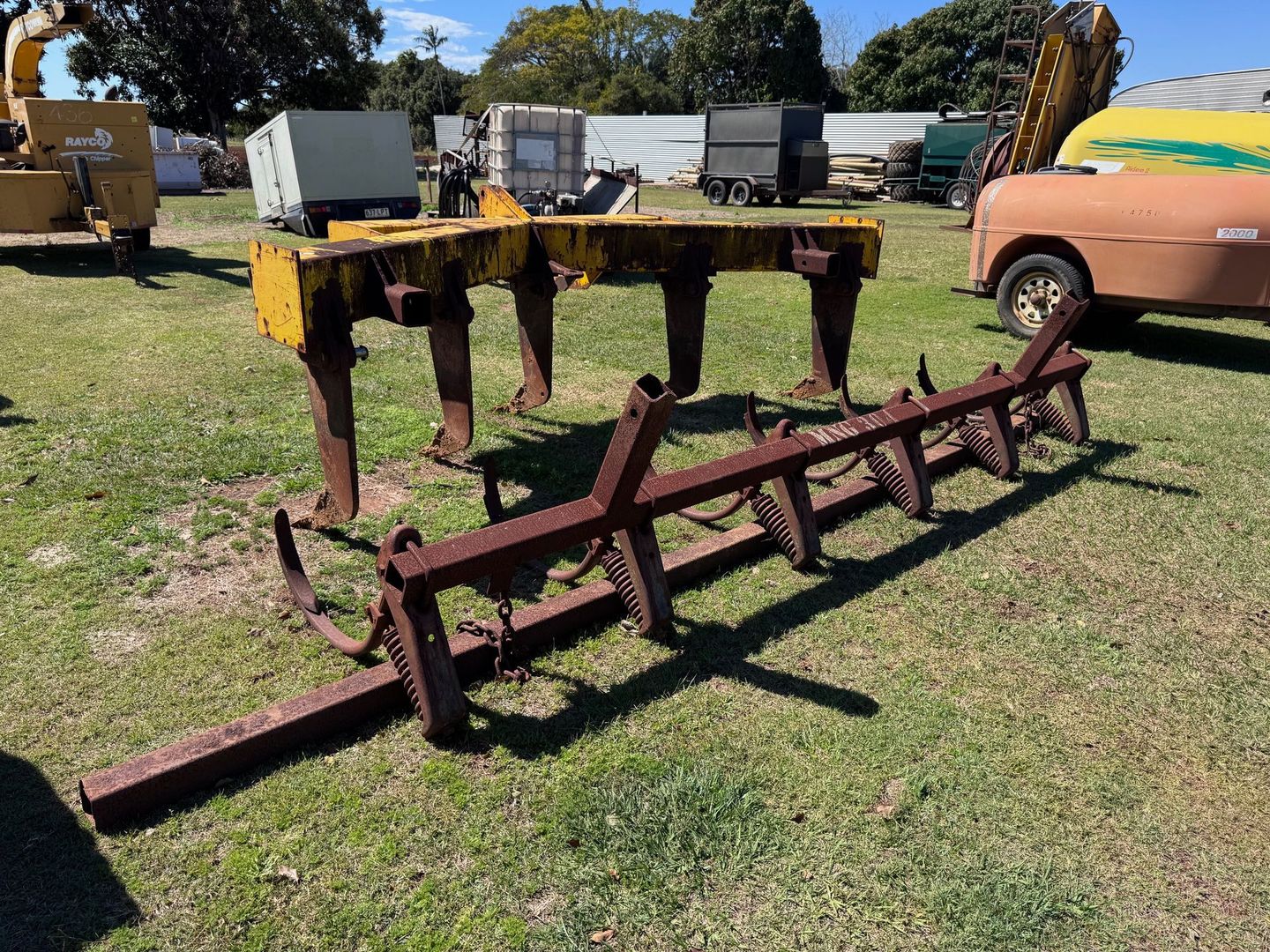 Green and Rusty Agricultural Drag Harrow with Tires — Bundaberg Auction Centre in Gooburrum, QLD