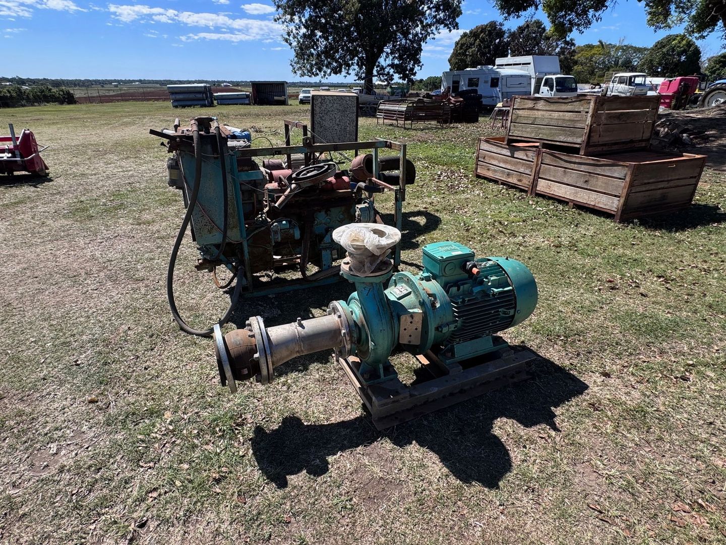 Large Industrial Pump on A Grassy Field — Bundaberg Auction Centre in Gooburrum, QLD