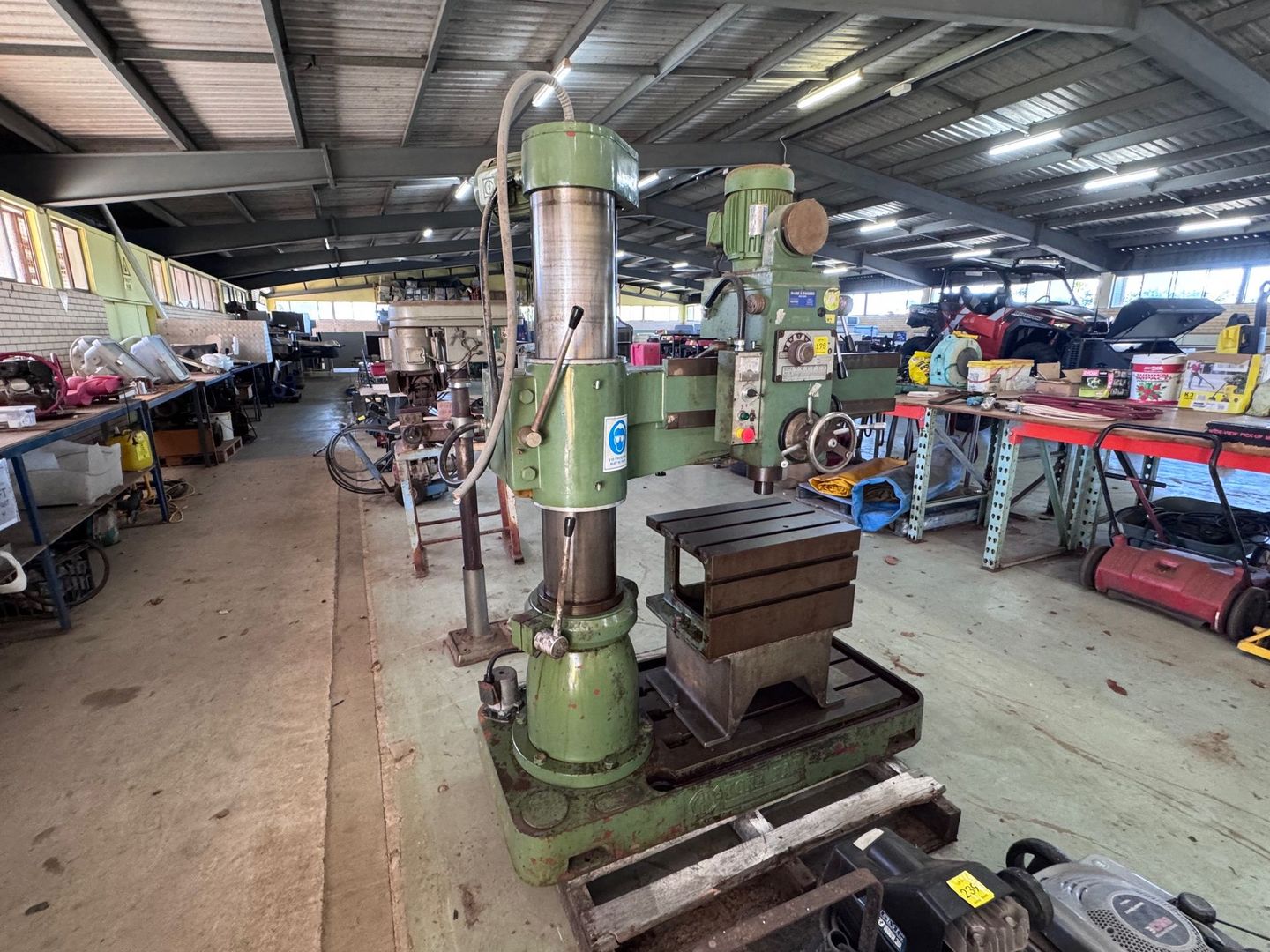 Green Industrial Drill Press in A Workshop — Bundaberg Auction Centre in Gooburrum, QLD