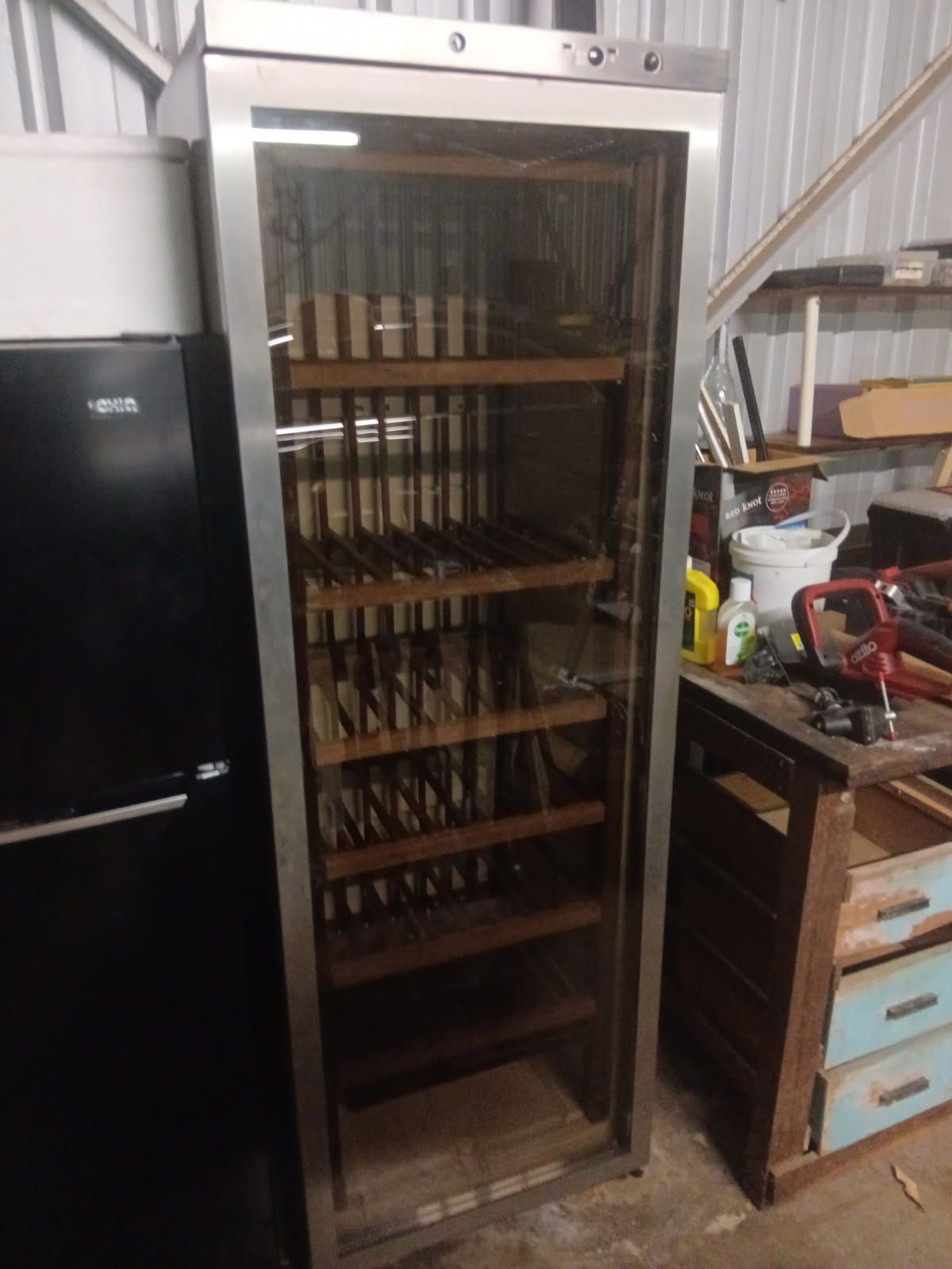 Wine Cooler with Glass Door and Wooden Shelves — Bundaberg Auction Centre in Gooburrum, QLD