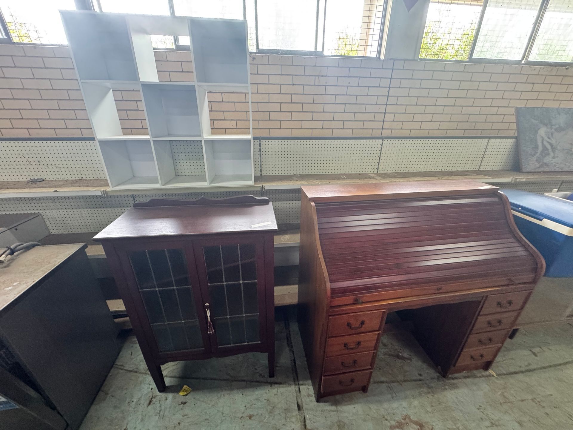 White Shelving Unit, Wooden Cabinet with Glass Doors — Bundaberg Auction Centre in Gooburrum, QLD