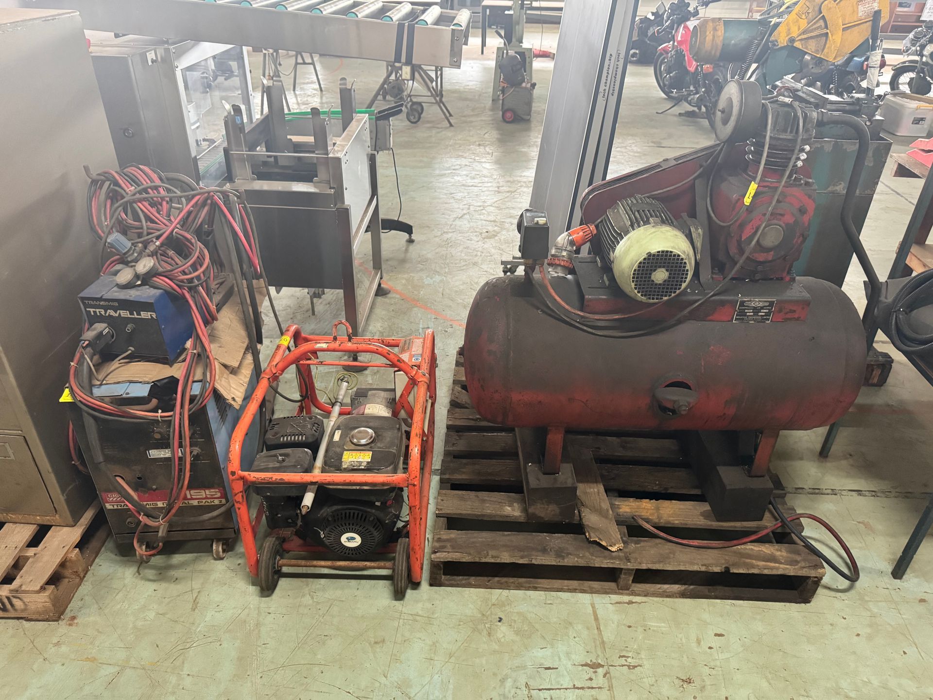 Welder, Generator, and Air Compressor on A Pallet in A Workshop — Bundaberg Auction Centre in Gooburrum, QLD
