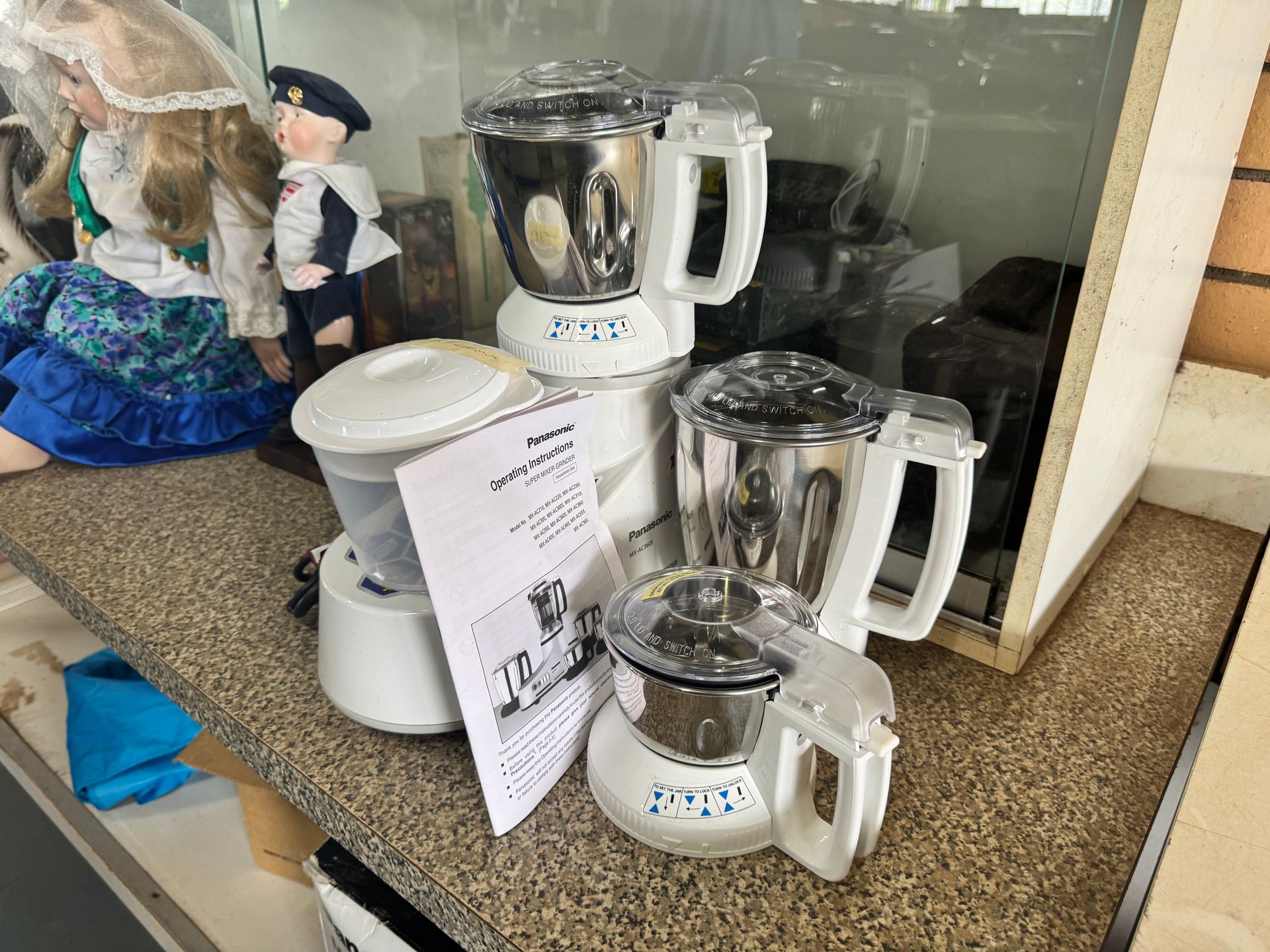 White Panasonic Kitchen Appliance Set with Multiple Jars, on A Shelf — Bundaberg Auction Centre in Gooburrum, QLD