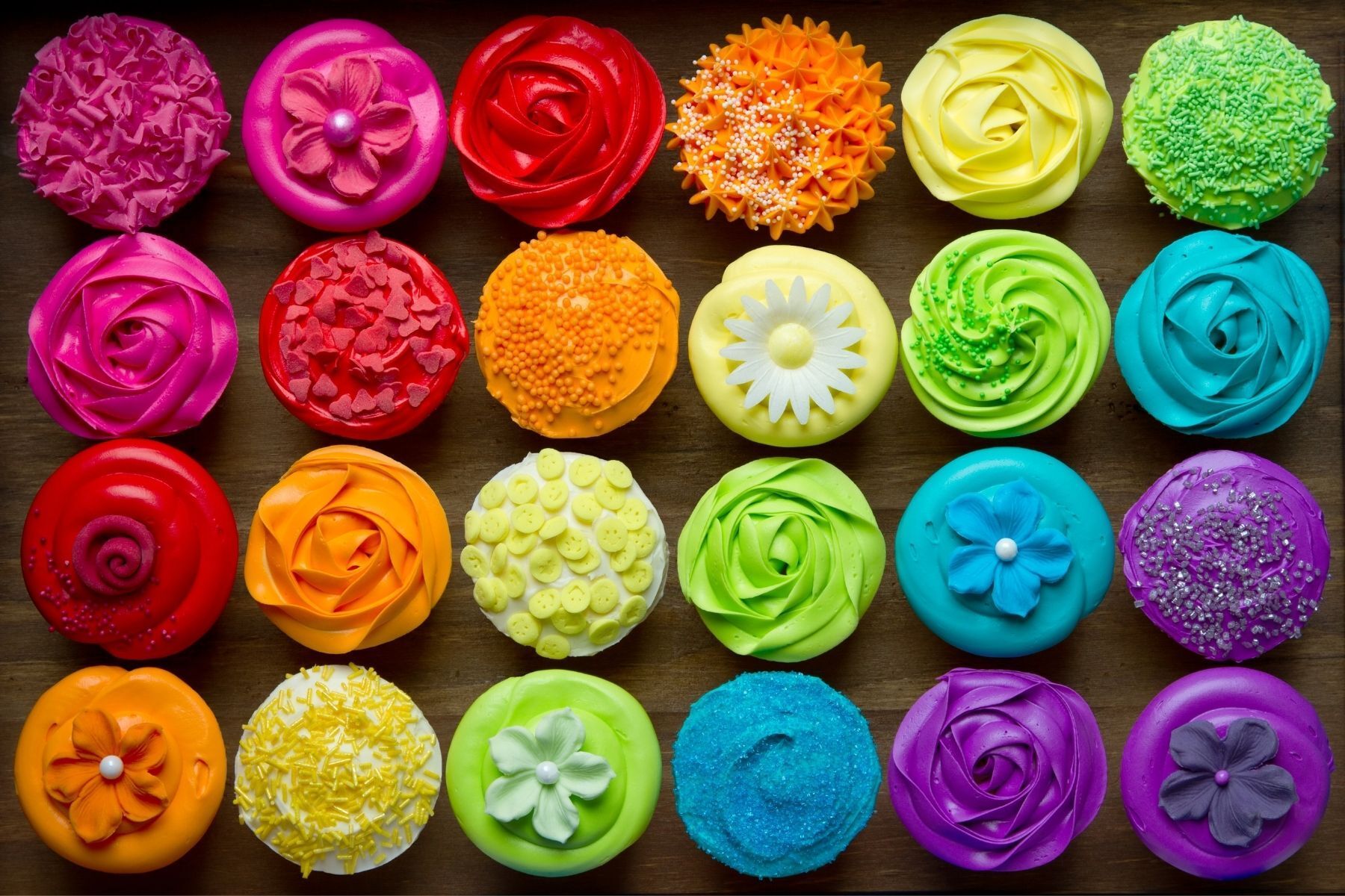 Colorful wedding cupcakes found at Fresno wedding festival