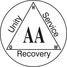 The logo for aa recovery is a triangle with the words unity , service , and recovery in a circle.