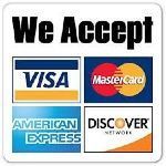 A sign that says `` we accept visa , mastercard , american express and discover ''.