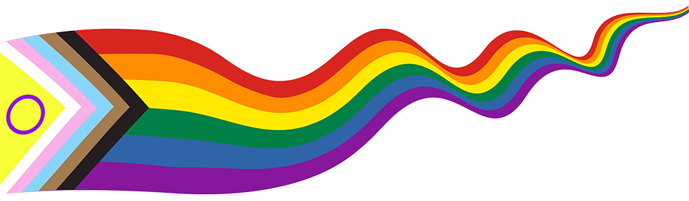 A rainbow flag is waving in the wind on a white background.