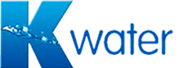 Logo of "K Water" with a blue "K" featuring water droplets. The word "water" is in blue script.