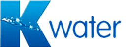 Logo of "K Water" with a blue "K" featuring water droplets. The word "water" is in blue script.