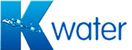 Logo of "K Water" with a blue "K" featuring water droplets. The word "water" is in blue script.