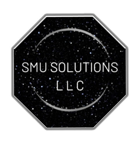 A stop sign with SMU Solutions LLC written on it
