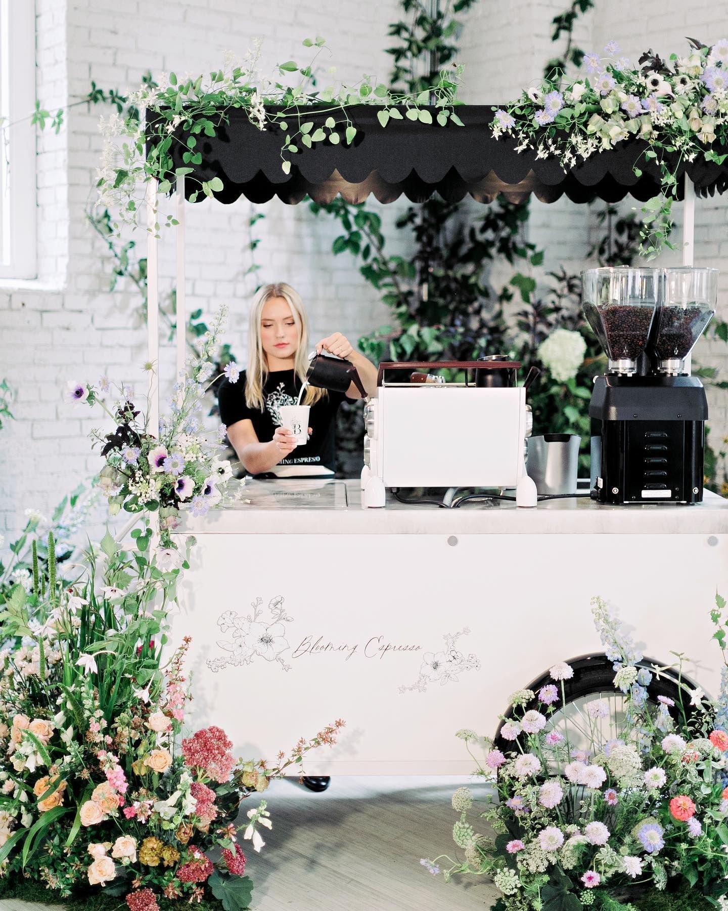 Woman Standing Behind a Coffee Cart — Gig Harbor, WA — Blooming Espresso