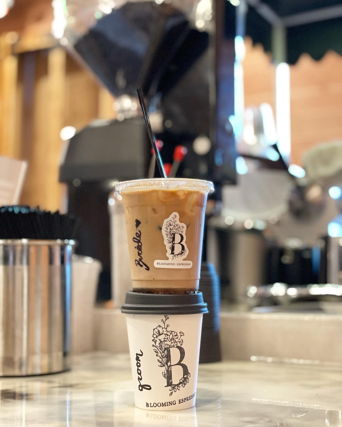 Two Cups of Coffee with Logo — Gig Harbor, WA — Blooming Espresso