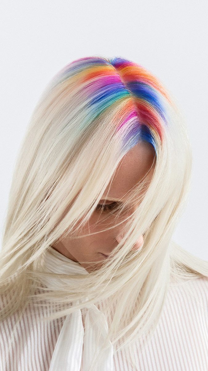 Woman With Long Blonde Hair And Rainbow Highlights In Her Hair — Siddha Hair Studio in Currajong, QLD