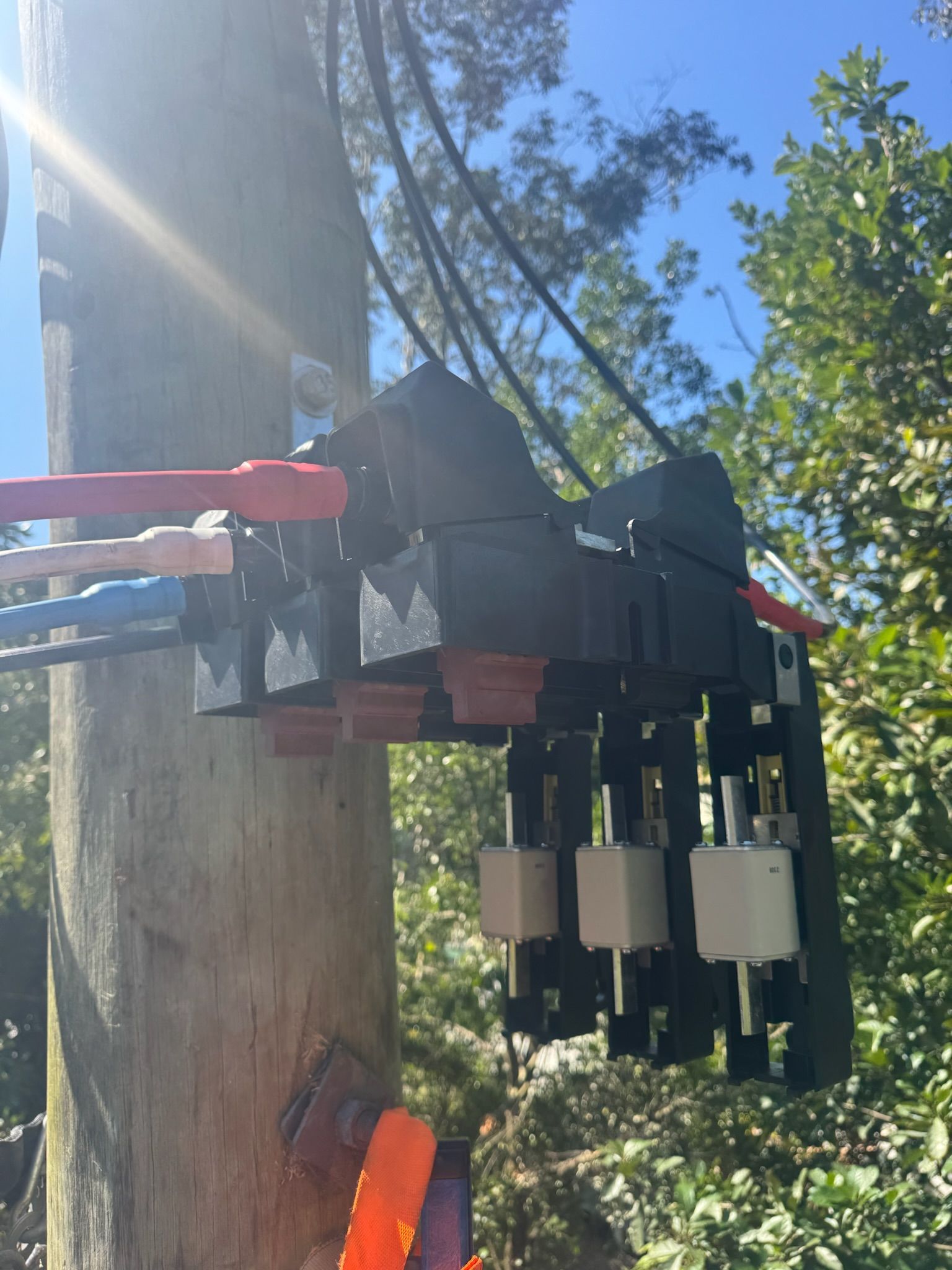 High Voltage Cables on a pole— DMP Electrical Contractors In Mandalong, NSW