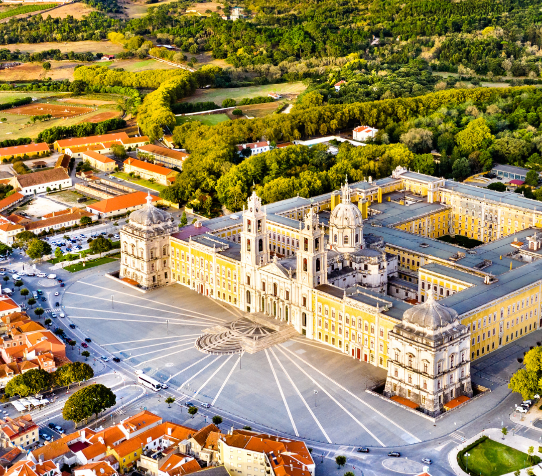 Aerial view of the Palace of Mafra and the surrounding countryside, Portugal
