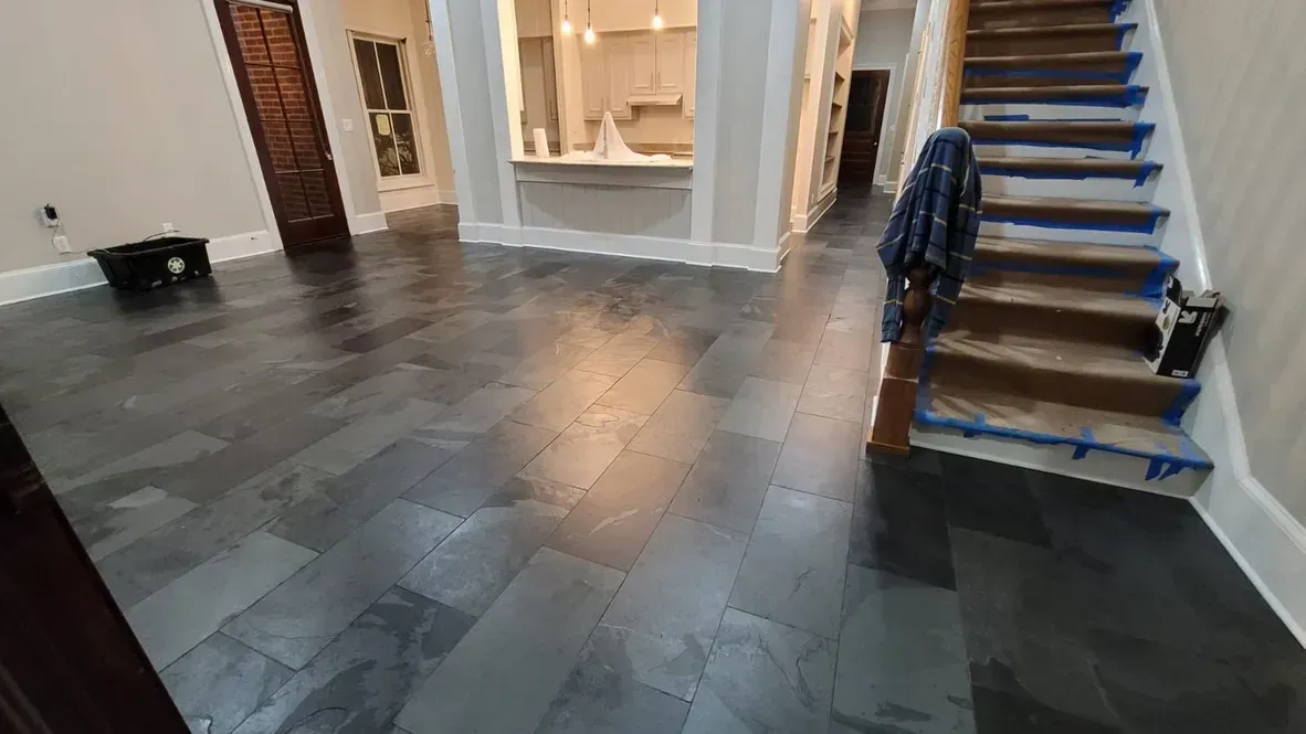 There is a staircase in the middle of the room.