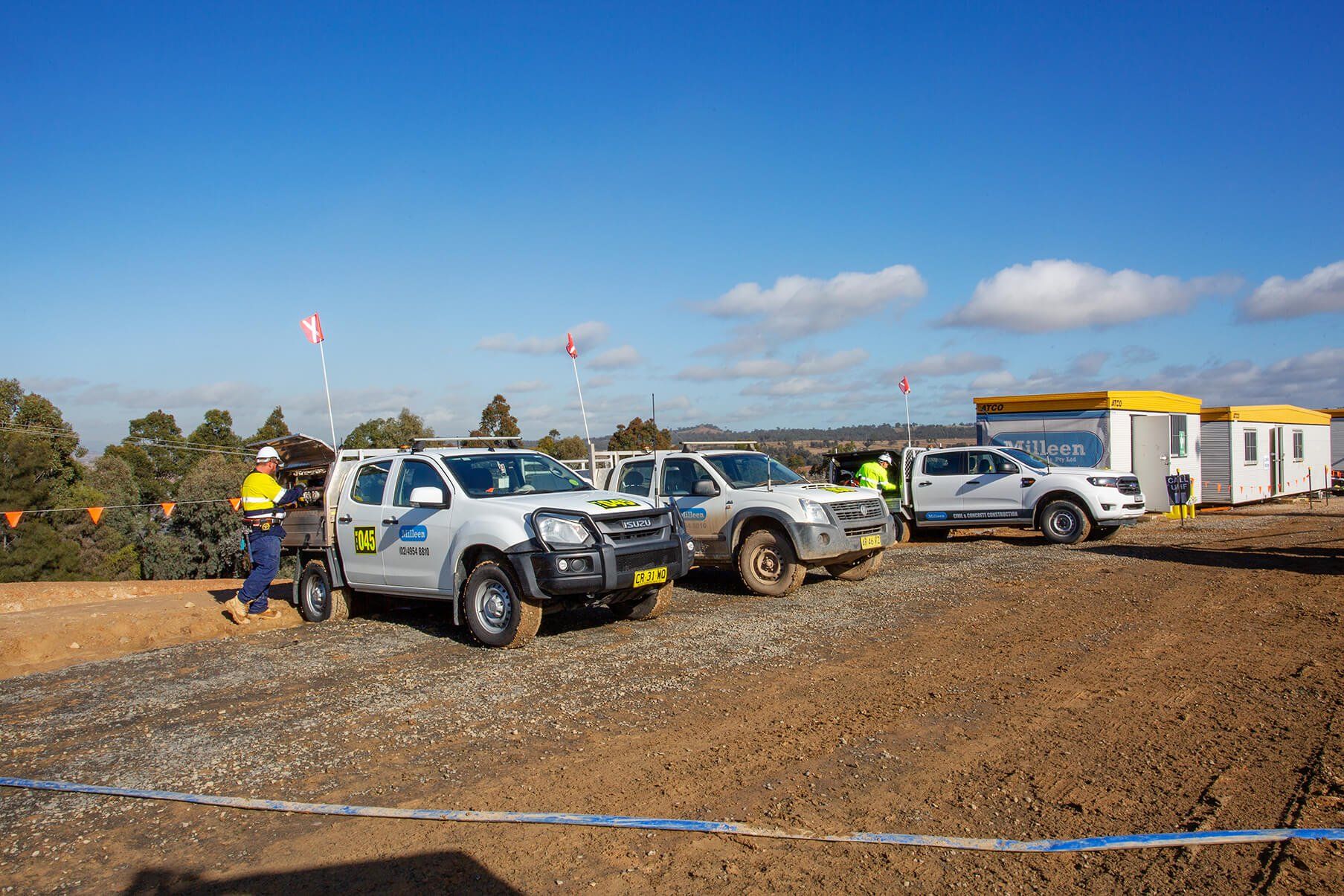 trucks parked at construction site