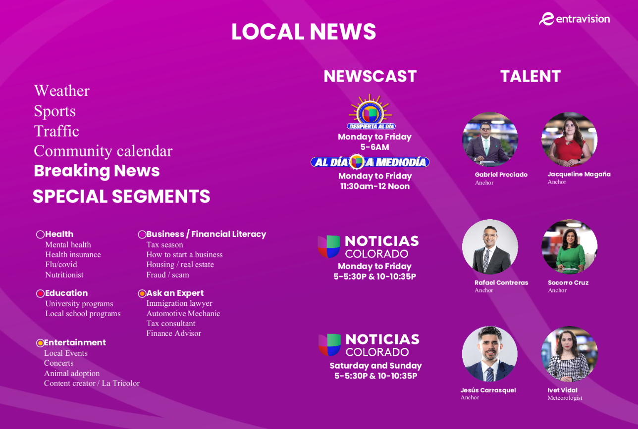 A purple poster with the words local news on it