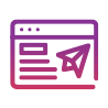 A purple icon of a web page with a paper airplane on it.