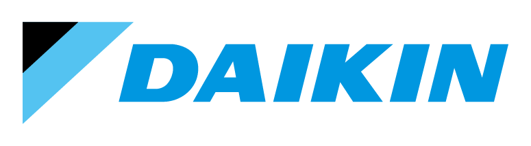 The daikin logo is blue and black on a white background The daikin logo is blue and black on a white background
