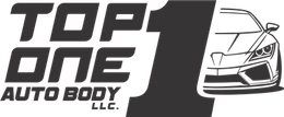 Top One Auto Body LLC logo with a stylized black car front and bold text.
