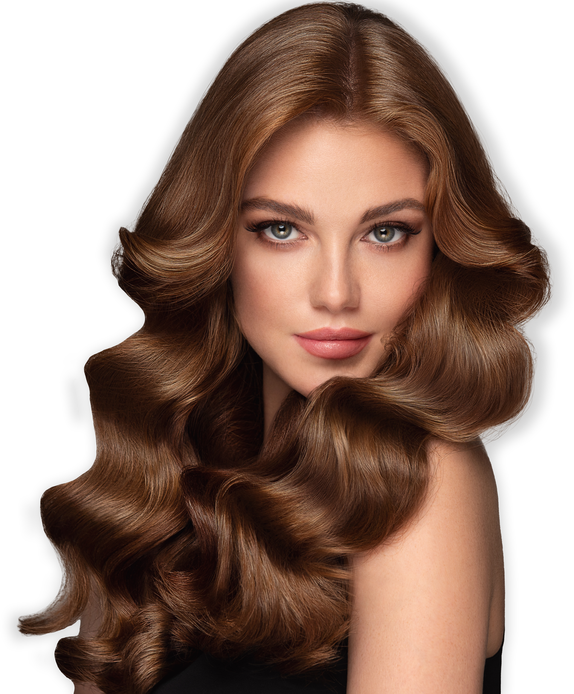 A Woman With Long Brown Hair is Wearing a Black Dress