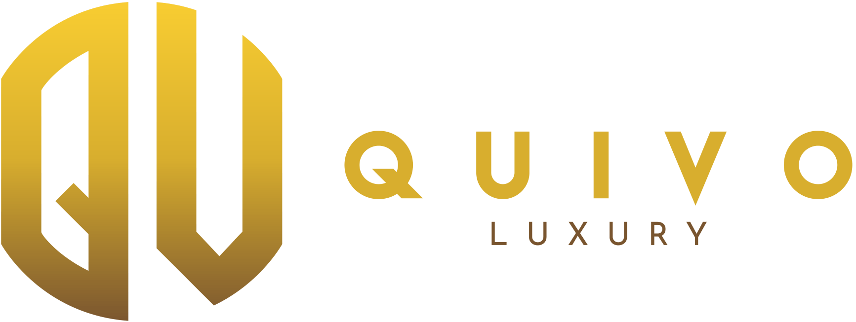 The logo for quivo luxury is a gold logo on a white background.
